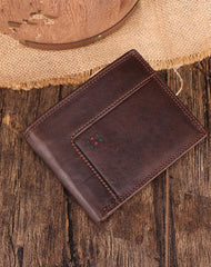 Chocolate Bifold Leather Mens Small Wallet billfold Wallet Driver's License Wallet for Men