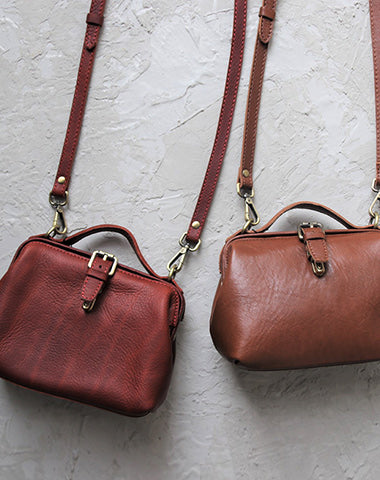 Vintage Womens Brown Leather Small doctor Handbag shoulder doctor bags for women