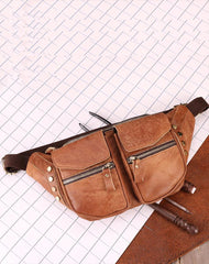 Cool Leather Fanny Pack Men's Brown Chest Bag Hip Bag Bum Bag Waist Bag For Men