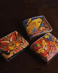 Handmade Tooled Leather Mens Skull billfold Wallets Bifold Wallet Small Wallet For Men