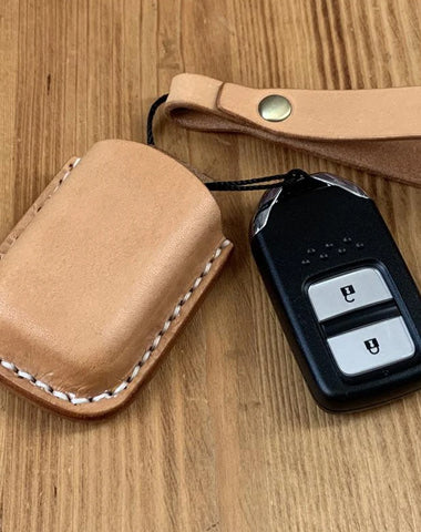 Handmade Beige Leather Mens Honda CR-V Odyssey Car Key Case Car Key Holder with Belt Loop/Belt Clip