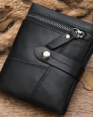 Cool Leather Mens Small Wallet billfold Brown Bifold Wallet Black Multi-card Front Pocket Wallet for Men