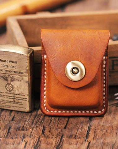 Handmade Light Brown  Leather Mens Zippo Lighter Case With Belt Loop Zippo  Standard Lighter Holders For Men