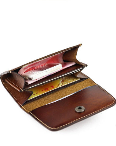 Vintage Brown Leather Men's Small Wallet Black billfold Card Wallet For Men