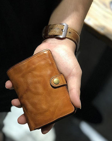 Vintage Handmade Black Leather Mens billfold Leather Wallet Men Tan Bifold Small Wallets for Men