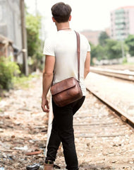 Casual Dark Brown Leather 8 inches Small Messenger Bag Side Bag Postman Bag for Men