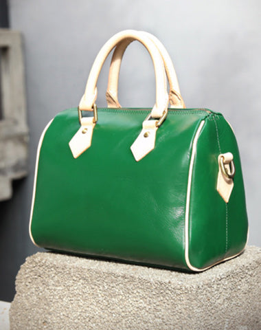 Fashion Womens Green Leather Small Boston Handbag Best Green Leather Boston Purse Side Bag