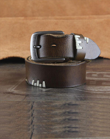 Genuine Leather Punk Rock Biker Trucker Mens Belt Men Black Coffee Belt for Men