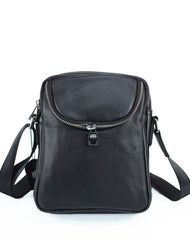 Black LEATHER MENS 8-inch Phone Small Vertical Side Bag Black COURIER BAG MESSENGER BAG FOR MEN