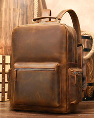 Brown Leather Men's 14 inches Large Computer Backpack Large Black Travel Backpack Brown Large Hiking Backpack For Men