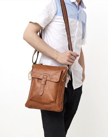 Dark Coffee LEATHER MENS Ipad Vertical SIDE BAG COURIER BAG Small Vertical MESSENGER BAG FOR MEN