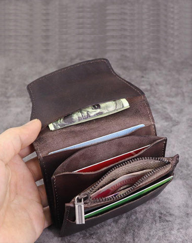 Brown Leather Men Card Holder Wallet Leather Card Holder Slim Wallet with Coin Pocket For Men