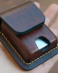 Brown Leather Classic Zippo Lighter Case Handmade Zippo Lighter Pouch with Belt Clip For Men