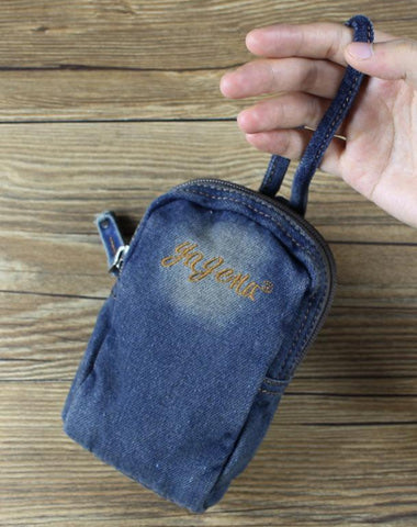 Denim Jean Womens Mens Mobile Bag Wristlet Bag Jean Blue Clutch Purse For Women