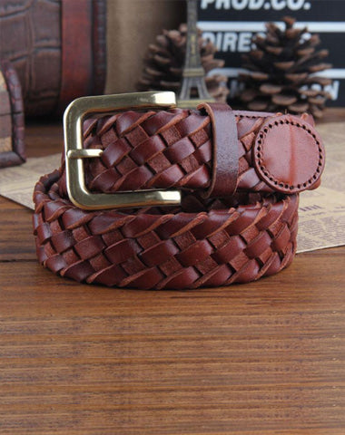 Genuine Leather Braided Punk Rock Biker Trucker Mens Belt Men Black Coffee Belt for Men