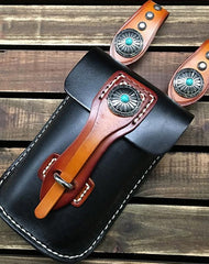 Handmade Black Leather Waist Bag Belt Pouch Belt Small Messenger Bag Side Bags For Men