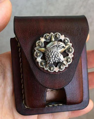 Handmade Brown Leather Mens Classic Zippo Lighter Case Zippo Lighter Pouch with Belt Loop For Men