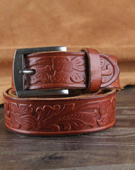 Genuine Leather Punk Rock Biker Trucker Tooled Floral Mens Belt Men Black Coffee Belt for Men