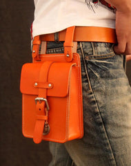 Handmade Black Brown Leather Mens Waist Bag Belt Pouch Phone Hip Bag For Men