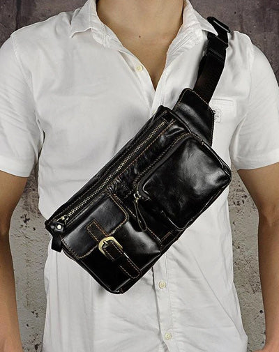 Vintage Leather Mens Fanny Pack Waist Bag Hip Pack Belt Bag Bumbag for Men