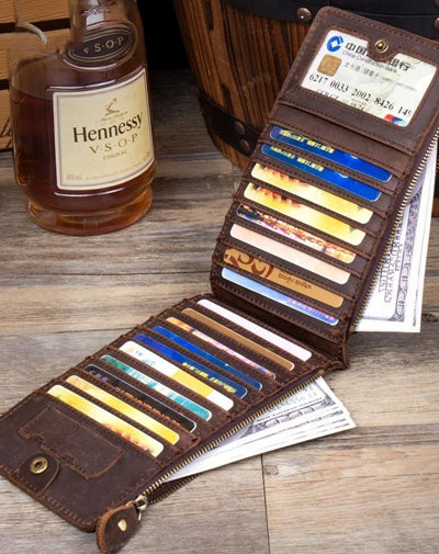 Cool Dark Brown Mens long Card Wallet Mutlicard Wallet Card Wallet Bifold Long Wallet for Men
