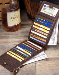 Cool Dark Brown Mens long Card Wallet Mutlicard Wallet Card Wallet Bifold Long Wallet for Men