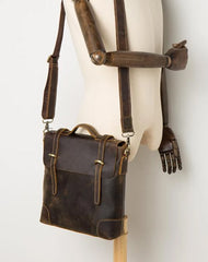Vintage Brown Cool Leather 13 inches Vertical Briefcase Messenger Bags Side Bags for Men