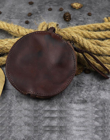 Mens Brown Leather Coin Purse Coin Pouch Change Case Mini Leather Pouch For Men and Women
