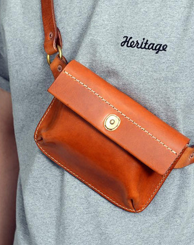 Cool Handmade Brown Leather Men Fanny Pack Hip Bag Bum Pack Waist Bag Chest Bag For Men