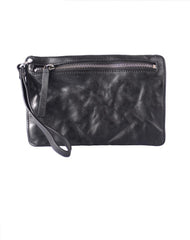 Cool Black Leather Mens Wristlet Wallets Zipper - Front View