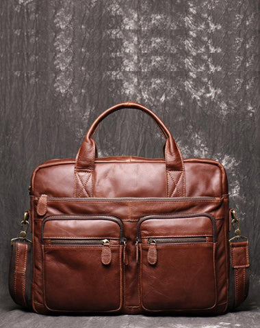 Brown Oiled Leather Men's Brown Professional Briefcase 15‘’ Laptop Handbag Business Bag For Men