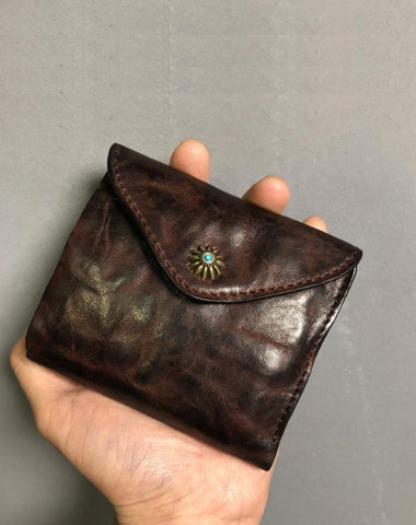 Vintage Genuine Leather Mens billfold Coffee Leather Wallet Men Small Wallets Front Pocket Wallet for Men