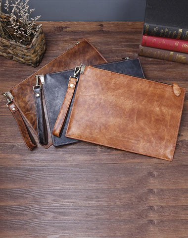 COOL MENS LEATHER ZIPPER LONG CLUTCH WALLETS ZIPPER VINTAGE Brown  Wristlet WALLET FOR MEN