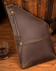 Cool Brown Leather Mens Sling Bag Crossbody Pack Messenger Bag Chest Bag for men