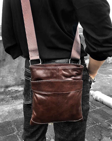 Casual Brown LEATHER MENS SMALL VERTICAL Postman BAG Brown SIDE BAGS Cool COURIER BAG MESSENGER BAG FOR MEN