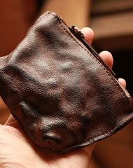 Vintage Slim Coffee Leather Mens Coin Wallet Zipper Coin Holder Change Pouch For Men