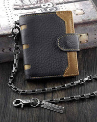 BADASS BLACK Coffee LEATHER MENS TRIFOLD SMALL BIKER WALLET Coffee CHAIN WALLET WALLET WITH CHAIN FOR MEN