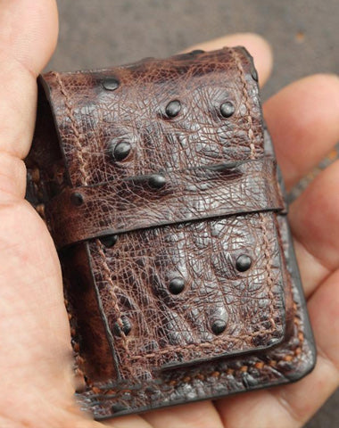 Brown Ostrich Style Leather Mens Holster Zippo Lighter Cases Belt Loop Standard Zippo Lighter Holder For Men