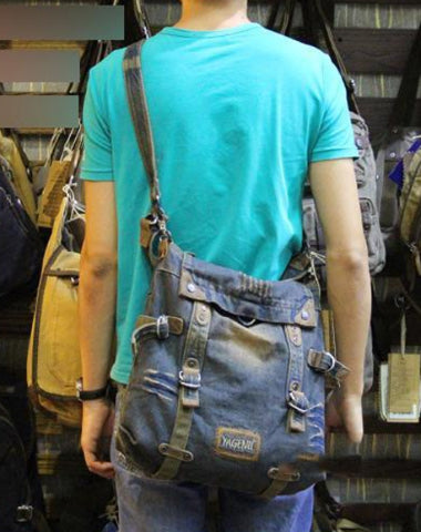 Blue Denim Mens Casual Large Square Messenger Bags Jean Postman Bag Courier Bag For Men