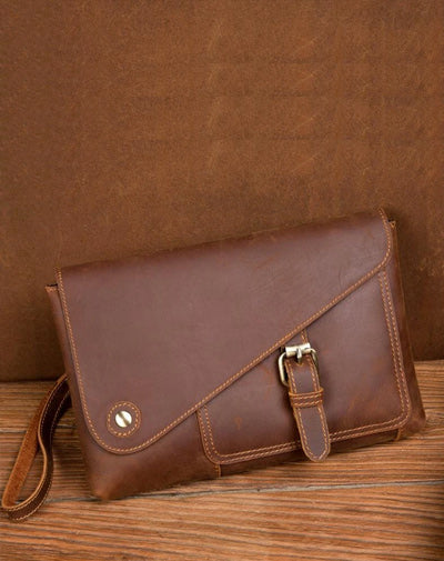 Brown Vintage Mens long Wallet Large Wristlet Wallet Cool Clutch Wallet Envelope Wallet for Men