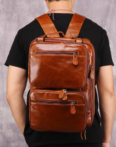 Cool Leather Black Mens Large Brown Travel Backpack 14inch Dark Brown Briefcase Backpack Laptop Backpack for Men