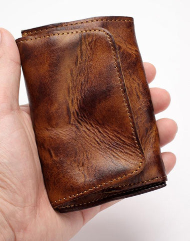 Black Handmade Leather Mens Coin Purse Small Wallet billfold Wallet Card Wallet For Men