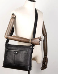 Cool Black Leather Mens Postman Bag Messenger Bags Side Bag Courier Bags for Men