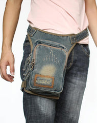 Denim Jean Mens Waist Bag DropLeg Pouch Bag Blue Hip Bag Fanny Pack For Men