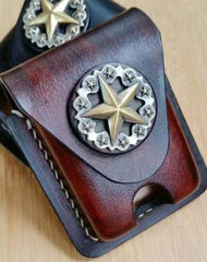 Coffee Handmade Star Leather Classic Zippo Lighter Case Zippo Lighter Holder With Belt Clip Loop For Men