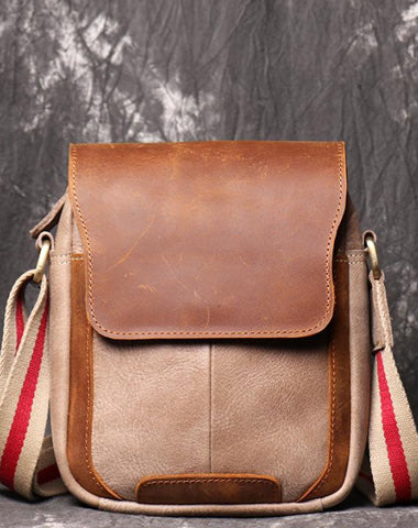 Simple Khaki Brown LEATHER Mens Vertical SIDE BAG COURIER BAG Vertical MESSENGER BAG FOR MEN