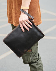 Vintage Business Leather Mens Brown Envelope Bag - Front View