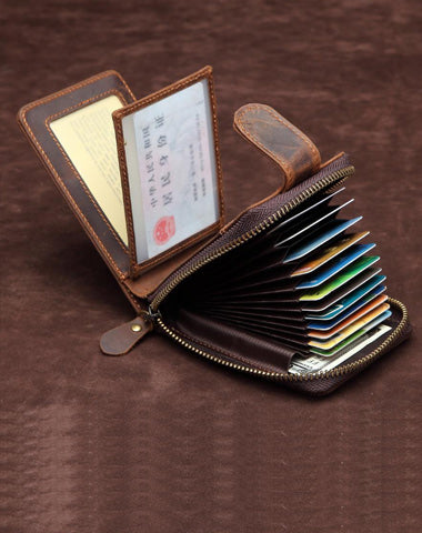 Brown Leather Billfold Cards Wallet for Men Small License Wallet Cards Wallets For Men