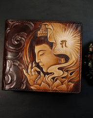 Handmade Leather Avalokitesvara Tooled Mens billfold Wallet Cool Leather Wallet Slim Wallet for Men