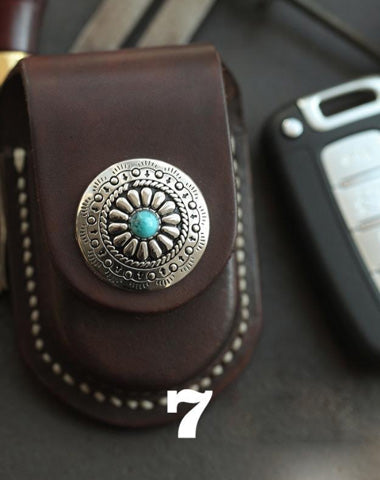 Dark Brown Handmade Genuine Leather Mens Car Key Case Car Key Holder For Men